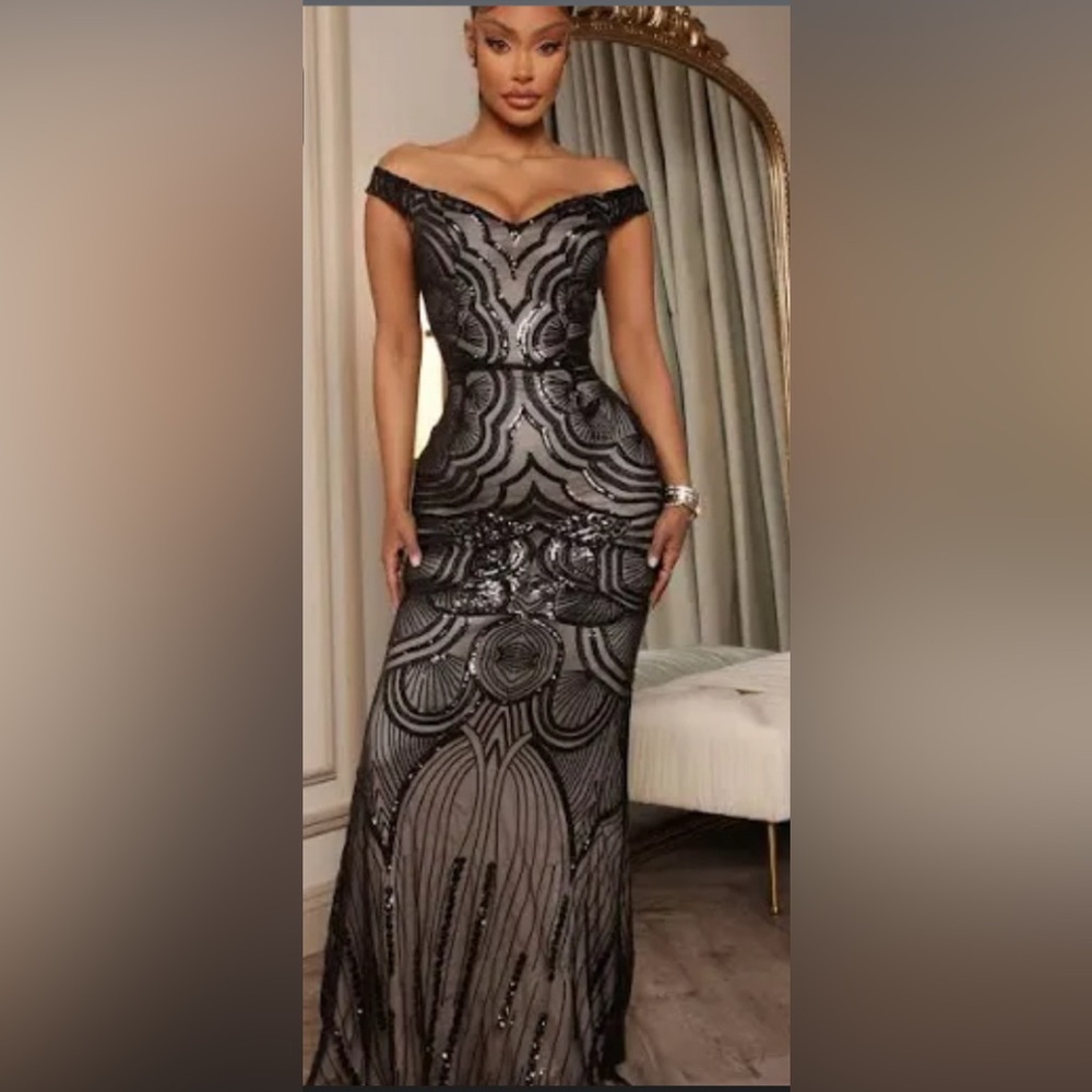 Gorgeous Black and Nude Floor Length Gown